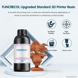 FUNCRECOL 3D Printer Resin,1kg Fast Curing Standard 3D Resin for LCD DLP MSLA Resin 3D Printers, 405nm UV Light Curing 3D Printing Liquid Photopolymer Resin, Low Shrinkage, High Precision, Red Wax