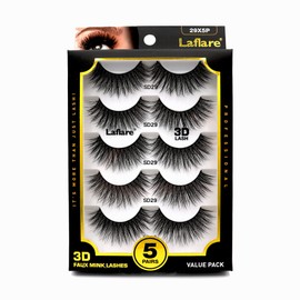 Laflare Premium Silk Lashes 3D Faux Mink Eyelashes Multipack, Light, Natural Looking, Professional Easy to Apply Eyelashes in a Knitted Style 5 Pairs Value Pack (29X5P)
