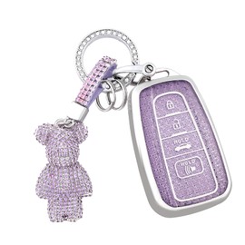 OFF WE GO for Toyota Key Fob Cover with Bear Keychain, Soft TPU Key Case Protection Compatible with Toyota RAV4 Camry Corolla 4Runner Highlander Prius GT86 Avalon C-HR Key Accessories, Purple
