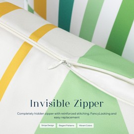 Phantoscope Pack of 2 Outdoor Pillows Waterproof Geometric Stripes Outdoor Pillow Covers, Decorative Square Patio Pillows Cushion Case for Couch Tent Sunbrella, Yellow and Green 18 x 18 Inches