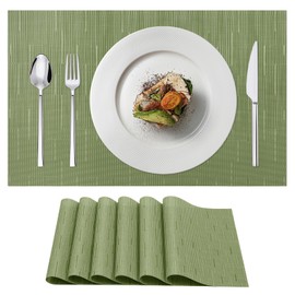 AMFUN Set of 6 Washable Woven Placemats, Waterproof Place Mats for Kitchen, Home, Restaurant and Hotel, 45 x 30 cm, Green