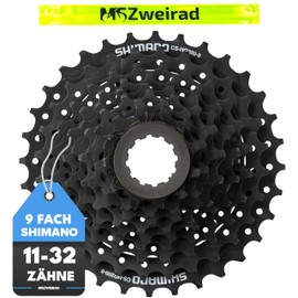 MSZweirad Shimano Bicycle Cassette 9-Speed CS-HG200 Selectable 11-32 | 11-34 | 11-36 Teeth Sprocket Black Including Reflective Tape (11-32 Teeth)