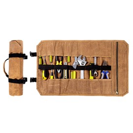 Tool Bag Heavy Duty Waxed Canvas Tool Roll Bag Tool Organizer (L) 63.5cm x (H) 36.5cm Khaki
