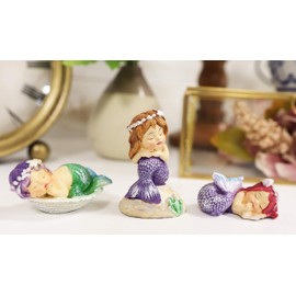 Ebros Whimsical Nautical Sea Sleeping Mergirls Mermaid Babies Small Dollhouse Miniature Figurines Set of 3 DIY Mermaids Fantasy Collection Home Decor for Terrariums Mini Planters Fairy Garden
