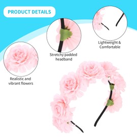 YARIEW Flower Headbands for Women Plastic Flower Headband Hawaiian Party Headband Cute Flowers Hair Accessories Hawaiian Wedding Birthday Party Favors Supplies Tropical Decorations Pink