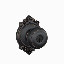 SCHLAGE F51A GEO 716 BRK Georgian Knob with Brookshire Trim Keyed Entry Lock, Aged Bronze
