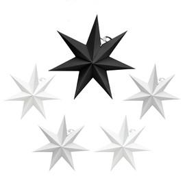 YEJAHY Pack of 5 Folding Star Christmas, 7 Points Folding Stars for Hanging, Christmas Decoration, Window Decoration, Advent, Black, White, Grey