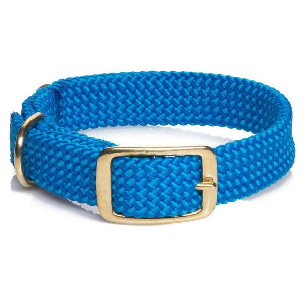 Mendota Pet Double Braid Collar - Brass - Dog Collar - Made in The USA - Blue , 1 in x 24 in Standard