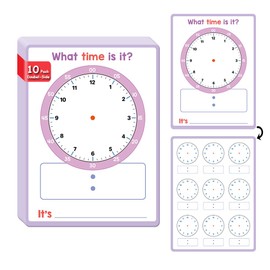 Lachilly 10 Pack Telling Time Learning Big Cards, Double-Side Dry Erase Board, Math Teaching Resources for Homeschool Perschool Primary School Supplies, 8.26x11.22 Inch