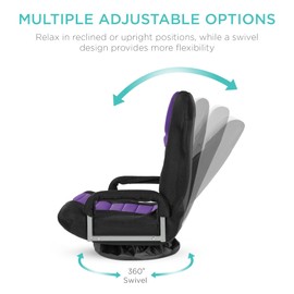 Best Choice Products Swivel Gaming Chair 360 Degree Multipurpose Floor Chair Rocker for TV, Reading, Playing Video Games w/Lumbar Support, Armrest Handles, Adjustable Backrest - Black/Purple