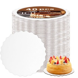JCD 6" White Wave Cake Boards Round,Wave Cake Plate,Disposable Cake Circle Base Boards Cake Cardboard Pizza Plate Platter 6 inch,Pack of 40（Thinner But Stronger(White Wave, 6inch/40Pcs)