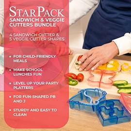 StarPack Juego de 4 sándwiches – Cortador para niños con 5 formas; pan, frutas y galletas