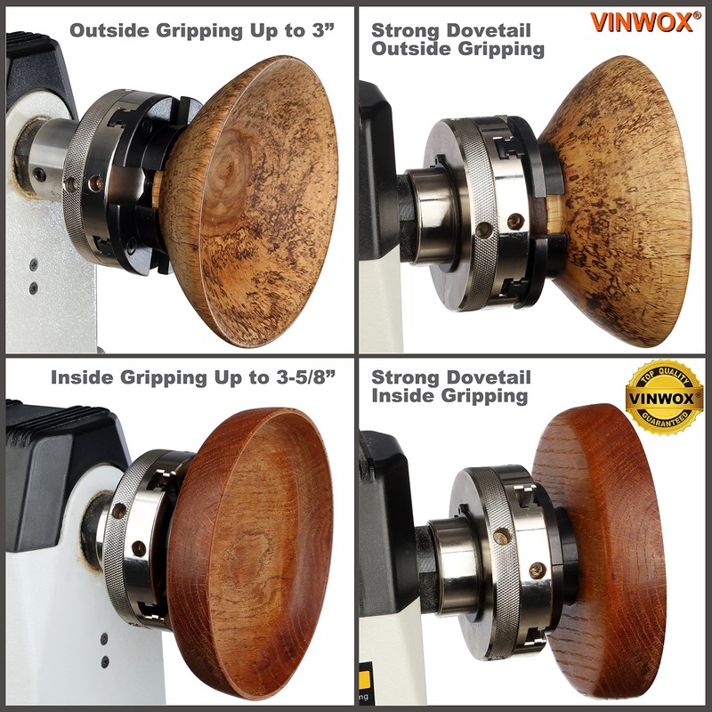 VINWOX 4INCH 4-Jaw Self-Centering Wood Lathe Chuck, 2" Round Jaw