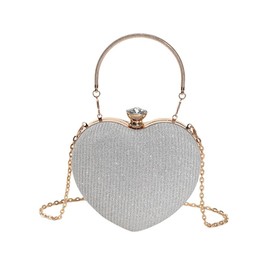 RPAEOY Women's Clutch Glitter Heart Evening Bag Elegant Bridal Bag Handbag Shoulder Bag Crossbody Chain Bag for Prom Wedding Party, silver