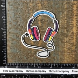 Unbranded Vintage WIRED OVER-EAR HEADPHONES Music Retro Rainbow Iron-On Patch Felt