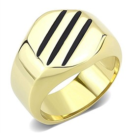 YourJewelleryBox 3598 Mens Mans Signet Ring Pinky Stainless Steel Gold NO Stone Classy Black Size r USA 9