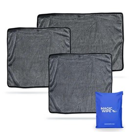 MAGIC WIPE® Bathroom Drying Cloth XXL - 40 x 60 cm Microfibre Cleaning Cloth - Streak & Lint Free Cloth, Premium Quality Drying Towel for Bathrooms, Kitchen, Mirrors, Car (3, Multiplesize Black)