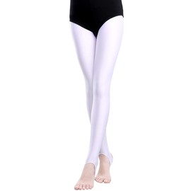 Daydance Spandex Girls Stirrup Pants White Athletic Leggings for Gymnastics, Dance, Ballet Leotards