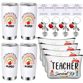 Maxcheck 16 Pcs Teacher Appreciation Gifts Set Include Teacher Tumbler Cosmetic Bag Keychain and Blessing Card Bracelets for Thank You Teacher Teacher's Day Graduation Gifts
