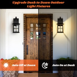 2-Pack Dusk to Dawn Outdoor Wall Lights, Exterior Light Fixtures with Photocell, 100% Anti-Rust Aluminium Outside Black Wall Lanterns, Waterproof Outdoor Wall Sconces for Porch Patio House Garage