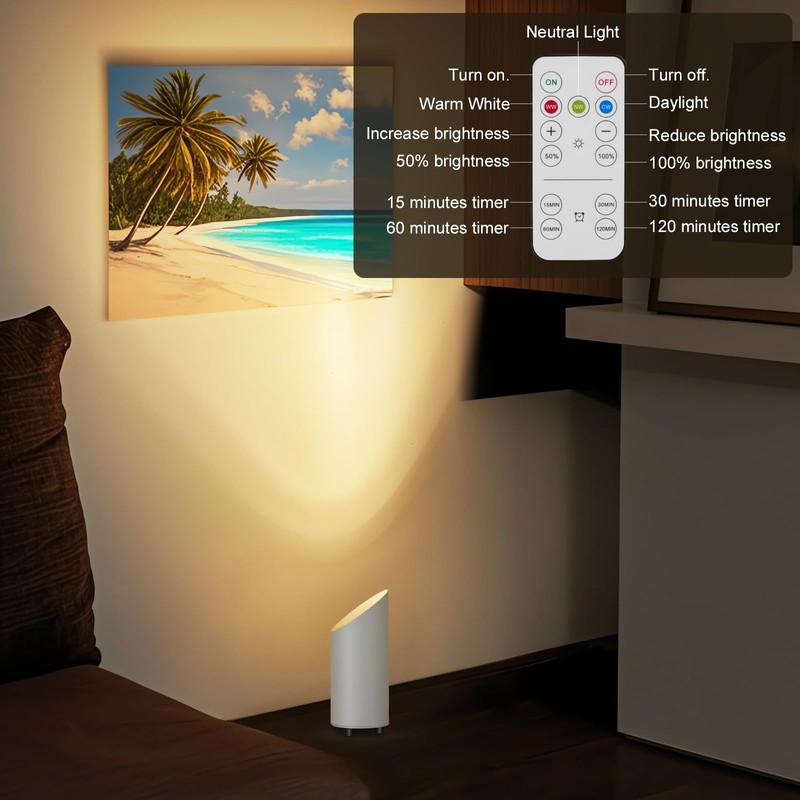 2 Pack Wireless Battery Operated Spotlights Indoor with Remote, Mini