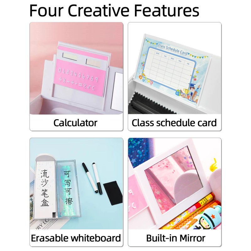 NBX NewmeBox Multifunctional Pencil Case with Quicksand, Calculator, Mirror, Clear