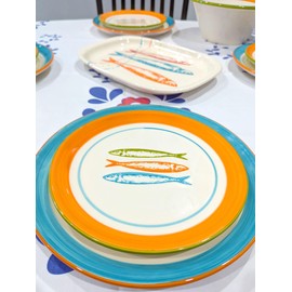 Generic Portuguese Pottery Ceramic Dessert Plate Made in Portugal - POP Sardines Orange (4), 9.5 inches, 280.012.01