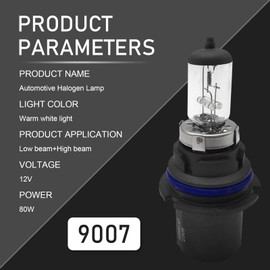 Flygun 2 PCS Car 9007-80W Halogen Bulb, 12V Super Penetrating Quartz Lamp Low Beam High Beam Light, Easy to Plug Original Halogen Bulb Replacement Parts, Universal Car Lighting Accessories (White)