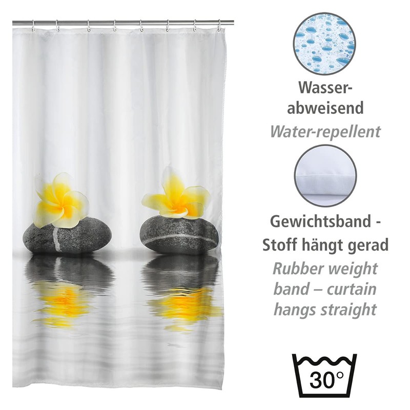 Wenko 20960100 Shower curtain Stones with Flower highquality textile fabric,
