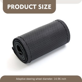 Ferianl Genuine Leather Steering Wheel Cover, 15 Inch Hand Sewing Steering Wheel Wrap, Anti Slip Car Steering Wheel Protector Covers, DIY Sewing with Needle Thread, for Most Vehicle (Black, Hole)