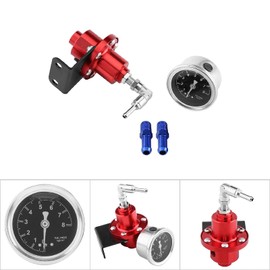 Regulador de Presión de Combustible, Regulador de Presión de FPR Ajustable de Aluminio Universal con Manómetro para Automóvil(rojo)