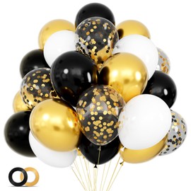 68Pcs Black White Gold Balloons with 12 Inch Black Gold Confetti Balloons for Graduation Birthday Wedding Party Decorations