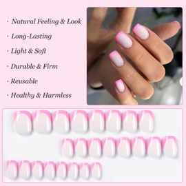 Boloshine 24Pcs Square False Nails Short, Press on Nails Glue-on Nails Fake Nails, Glossy Full Cover French Tip False Nails, Removable Acrylic Nail Tips for Women Girls - Blossom Dance of Sakura