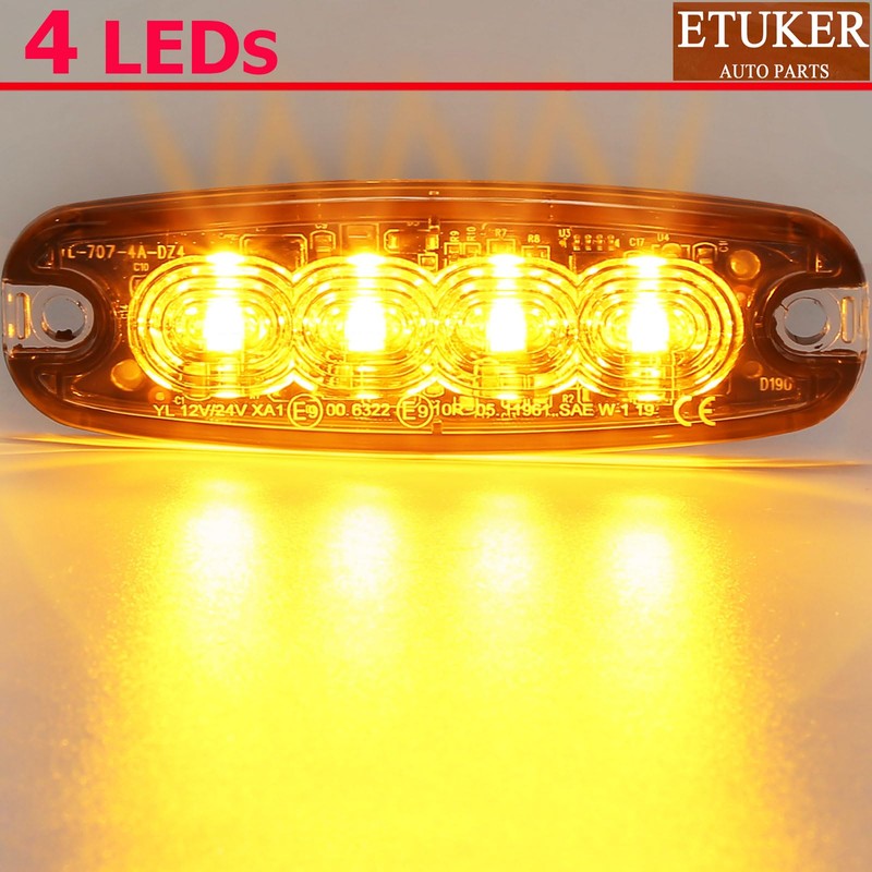 ETUKER 2 x 4LEDs Front Flasher Orange 12/24 V Strobe