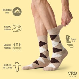 VRD SOCKS Men's Dress Socks, Mid Calf Socks for Men, 5-Pairs, Pattern Crew Socks for Men Shoe Size 8-13 (Beige, Tan, Light Brown)