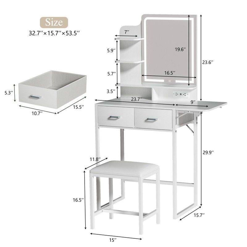 LIMGLIM Small Vanity Desk with Mirror and Lights, Makeup Vanity