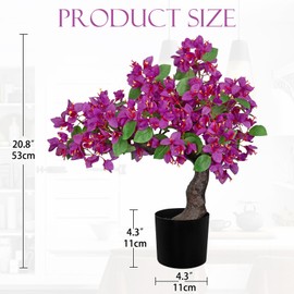 Briful Artificial Bougainvillea Flower Plant 20.8" Bougainvillea Bonsai Tree with Black Pot Silk Bougainvillea Floral Centerpiece for Home Office Room Table Shelf Mantle Decor(Purple)