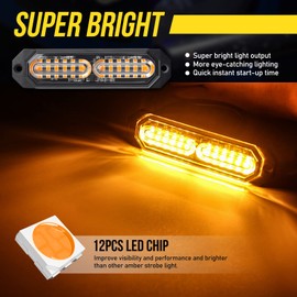 OPP ULITE 12LED Amber Emergency Hazard Strobe Warning Grille Working Light Bar for 12-24V Car Vehicle, Waterproof Safety Flashing Beacon Light for Truck Van Trailer Caravan Camper(CB-02-4PCS)