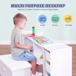 MallBest Kids' Toy Storage Organizer Shelf - 100% Solid Wood,Children's Storage Cabinet with 6 Plastic Bins，Playroom, Children's Room(White)