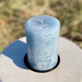 Slate Blue Gray Rustic Textured Unscented Block Pillar Candle - Choose Size - Handmade