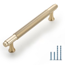 KNOKLOCK 4506C 10 Pack 5 Inch(128mm) Kitchen Cabinet Handles Gold Knurled Cabinet Pulls Kitchen Cabinet Hardware Drawer Pulls for Dresser Cupboard Wardrobe