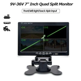 Vehicle On-Dash Backup Monitor, 7" LCD 4CH Color Car Rearview Monitor Screen fits Reverse Backup Parking