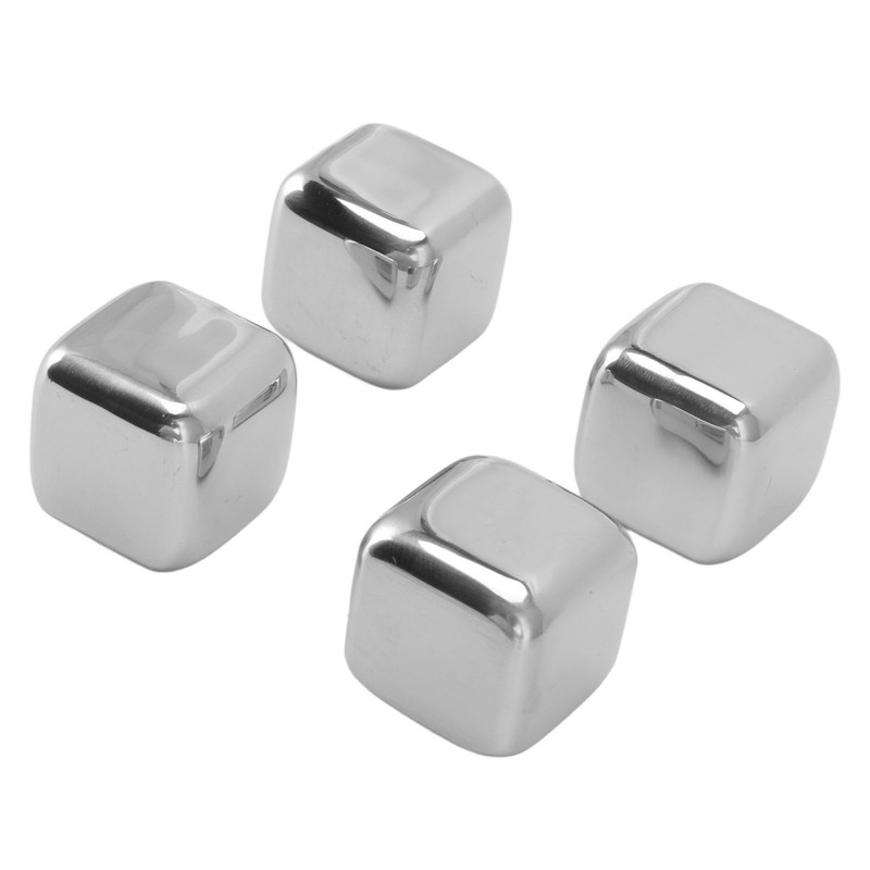 4Pcs Stainless Steel Ice Cubes Reuseable Polishing Beverage Chilling Stones