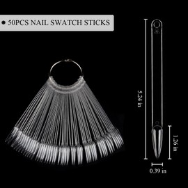 Furtherpretty Clear Nail Swatch Sticks with Number Stickers, 50 Pcs Stiletto Nail Sample Swatches for Gel Polish Color Display Practice Nails muestrario de colores para uñas Manicure Supplies
