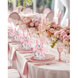 Liobelon 8 Pieces Floral Gift Bags with Handle, Flower Printed Tea Party Favor Bags with Drawstring, Canvas Small Candy Bags for Wedding Favors Bridal Shower Baby Shower Thank You Gifts (Pink)