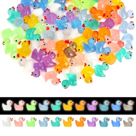 Mini Ducks 100 Pack, 10 Colors Glow in the Dark Ducks with Stickers Tiny Ducks Little Ducks Mini Resin Ducks Small Ducks Miniature ducks for Party Decorations Aquarium Garden Landscape Dollhouse