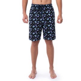 IZOD Men's Printed Poplin Relaxed Fit Drawstring Sleep Shorts, Navy/Fish, Medium