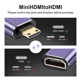 PNGKNYOCN 8K Mini HDMI to HDMI Adapter，48Gbps 2.1 Version Mini HDMI Male to HDMI Female Converter Adapter Support 8K@60Hz, 4K@120Hz, HDR, eARC for HDTV,Laptop,Tablet,Camera（2-Pack）