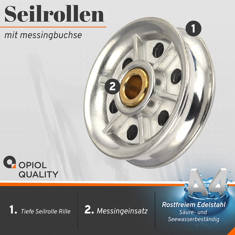OPIOL QUALITY® Cable Pulleys with Brass Bushing 25 mm Stainless