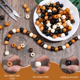 Nogeqi Pack of 200 Wooden Beads with Large Hole, 5 Natural Colours, Wooden Beads, Craft Beads for Dreadlocks, Threading, Jewellery Making, 12 mm Size with 5 mm Hole Diameter